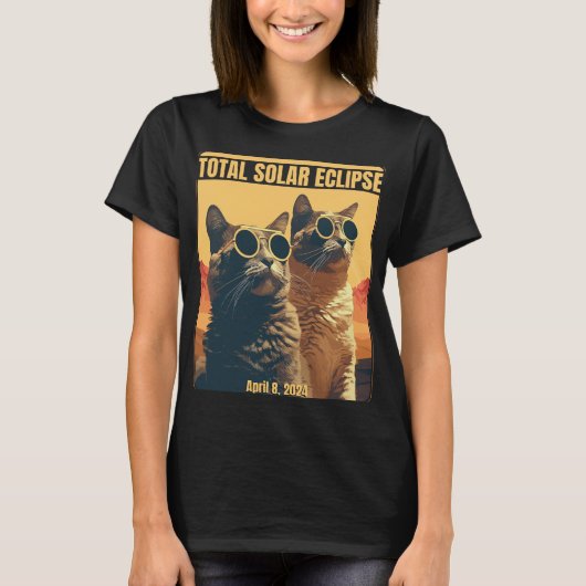 T-shirt Total Éclipse Solaire 8 avril Éclipse Chats (Devant)
