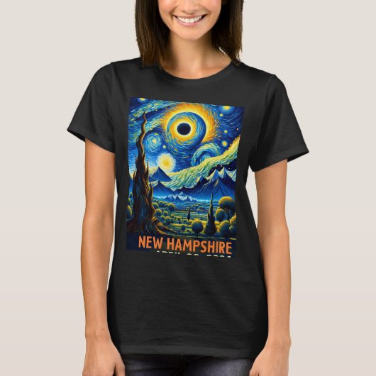T-shirt Total Solaire Eclipse 2024 New Hampshire Starry Ni (Devant)
