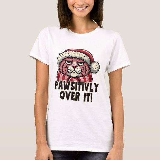 T-shirt Totalement à bout drôle chat rose grumpy Noël (Devant)