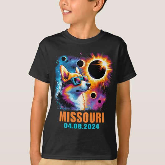T-shirt Totalité Total Solaire Eclipse 2024 Missouri Corgi (Devant)