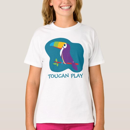 T-shirt Toucan jouer oiseau graphique filles turquoises to (Devant)