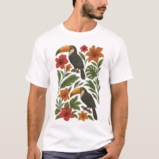 T-shirt Toucanes et fleurs tropicales