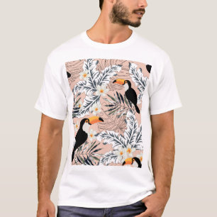 T-shirt Toucans, Palmiers, Plumeria : Pink Tropical.