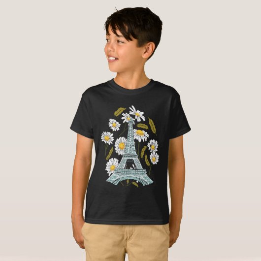 T-shirt Tour Eiffel Automne Fleur Paris Tomber En France A (Devant entier)