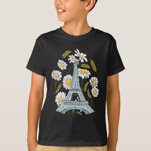 T-shirt Tour Eiffel Automne Fleur Paris Tomber En France A (Devant)