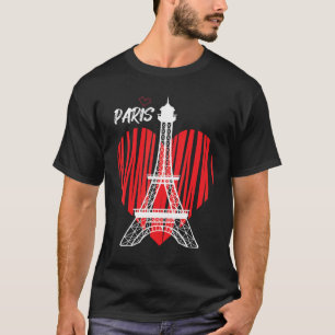 T-shirt Tour Eiffel Cœur Amour Paris France Souvenir Frén