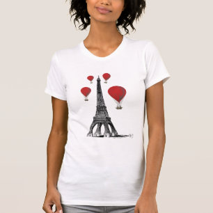 T-shirt Tour Eiffel et ballons à air d'un rouge ardent
