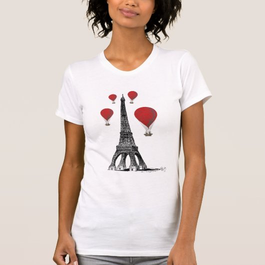 T-shirt Tour Eiffel et Ballons rouges à air chaud (Devant)
