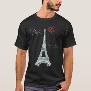 T-shirt Tour Eiffel I Love Paris Souvenir France Parisien