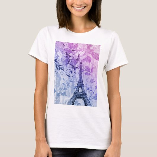 T-shirt Tour Eiffel pourpre chic assez girly de Paris de (Devant)