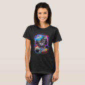 T-shirt Tourbillon de visage de chat gris dans l'espace de (Devant entier)