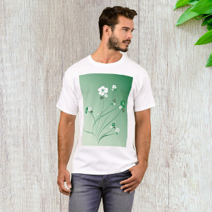 T-shirt Tourbillons Floraux Verts et Fleurs Blanches