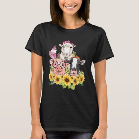 T-shirt Tournesol Animaux de ferme Poulet mouton Vache Coc (Devant)