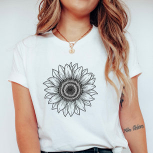 T-shirt Tournesol dessiné à la main ; Élégante fleur d'été