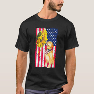 T-shirt Tournesol Drapeau Américain Chien Retriever Golden