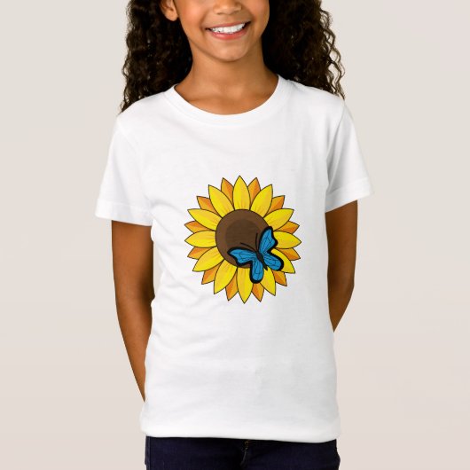 T-Shirt Tournesol et papillon bleu (Devant)
