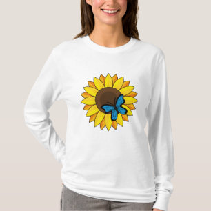 T-shirt Tournesol et papillon bleu