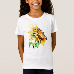 T-Shirt Tournesol et papillon d'aquarelle