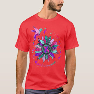 T-shirt Tournesol Hummingbird violet Turquoise rose ruban 