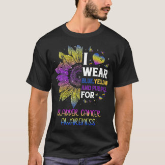 T-shirt Tournesol Je Porte Bleu Jaune Purple Vessie Cancer