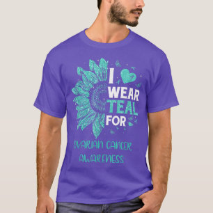 T-shirt Tournesol Je Porte Turquoise Ribbon Cancer de l'ov
