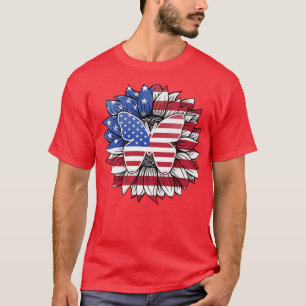 T-shirt Tournesol Patriotique Avec Papillon USA Drapeau 4è