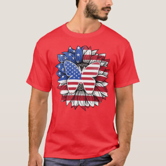T-shirt Tournesol Patriotique Avec Papillon USA Drapeau 4è