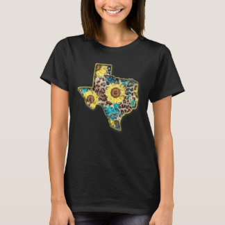 T-shirt Tournesol Texas Leopard Cheetah Imprimer Turqu ten