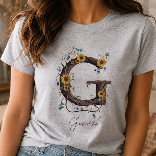T-shirt Tournesols Élégants Monogramme G : Vignes & Pastel