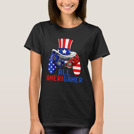 T-shirt Tous Amerigamer Video Game USA Drapeau Happy 4th O (Devant)