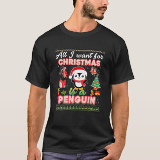 T-shirt Tout Ce Que Je Veux, C'Est Un Pingouin Pour Noël, 
