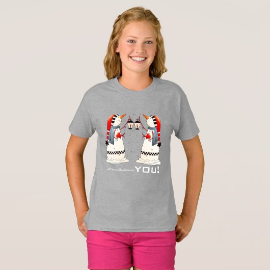 T-shirt Tout ce que je veux pour Noël, c'est Toi. Snowman (Devant entier)