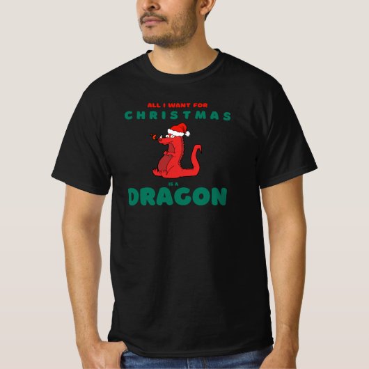 T-shirt Tout ce que je veux pour Noël est Dragon Santa Hat (Devant)