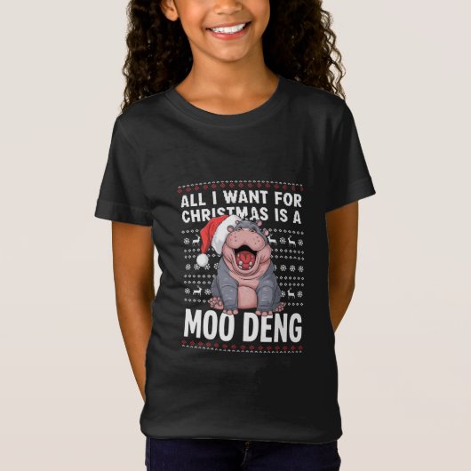 T-Shirt Tout ce que je veux pour Noël est un Moo Deng (Devant)