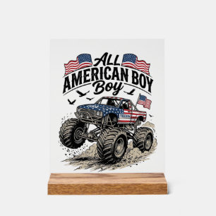 T-Shirt Tout Garçon Américain Camion Monstre Patri