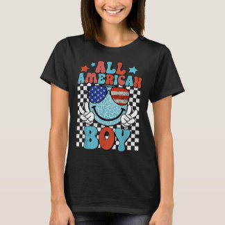 T-shirt Tout Garçon Américain Sourire Visage Patriotique A