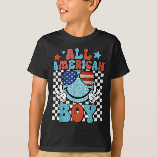 T-shirt Tout Garçon Américain Sourire Visage Patriotique A