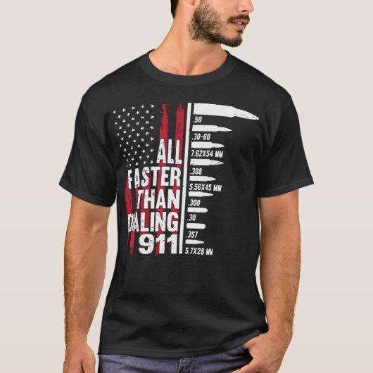 T-shirt Tout Plus Rapide Que Composer 911 American Flag Gu (Devant)