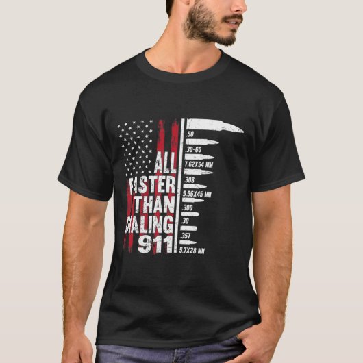 T-shirt Tout Plus Rapide Que Composer 911 American Flag Gu (Devant)