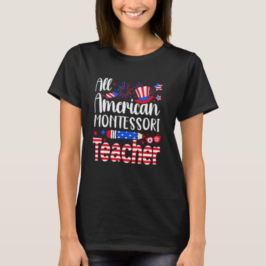 T-shirt Tout professeur Montessori américain Drapeau améri (Devant)