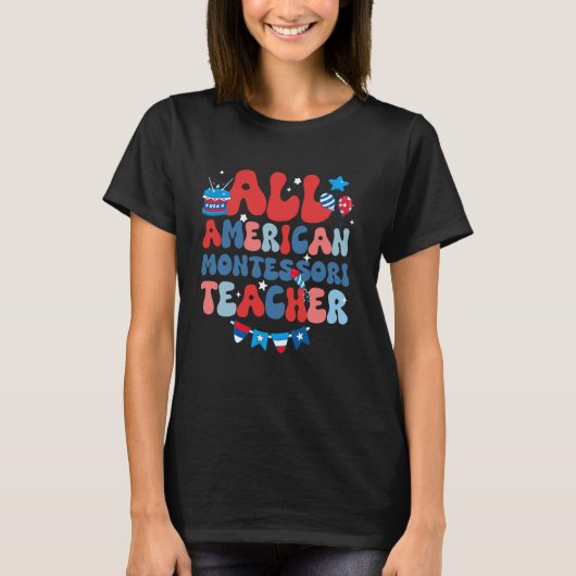 T-shirt Tout Professeur Montessori Américain Drapeau Améri (Devant)