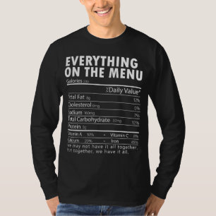 T-shirt Tout Sur Le Menu Nutrition Facts Thanksgivin