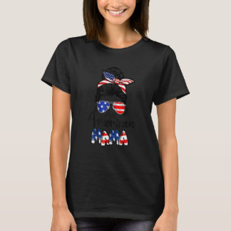 T-shirt Toute American Mama Fier Maman Messy Bun Patriotiq