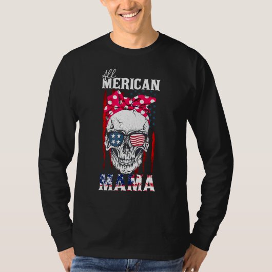 T-shirt Toute American Mama Skull Maman American Flag Bow (Devant)