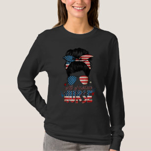 T-shirt Toute American Nurse Messy Bun Woman Usa Patriotic
