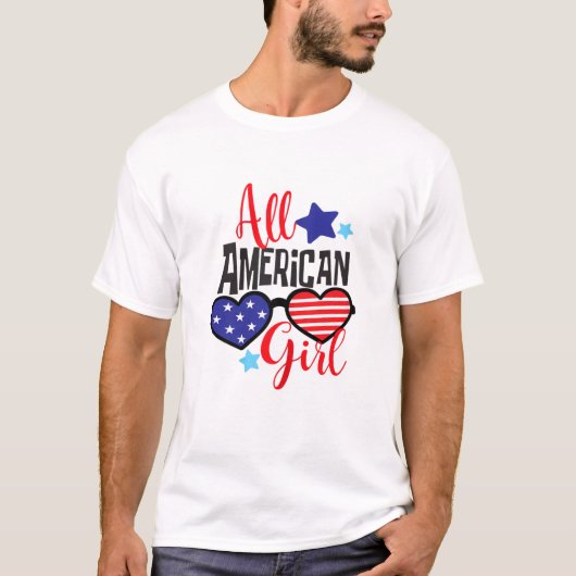 T-shirt Toutes les filles américaines 4 juillet blanchies (Devant)