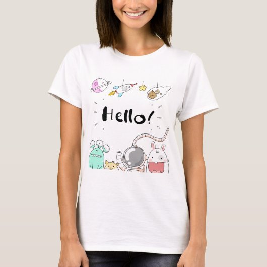 T-shirt Toys Astronaut Rocket Planet Galaxy Alien Monster. (Devant)