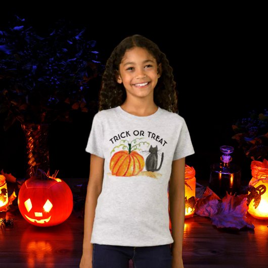 T-Shirt Trace ou traitement Halloween Citrouille Aquarelle