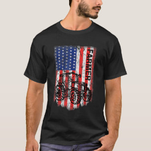 T-shirt Tracteur américain Drapeau Patriotique Farmer Ranc