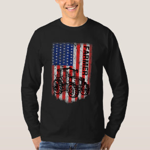 T-shirt Tracteur américain Drapeau Patriotique Farmer Ranc